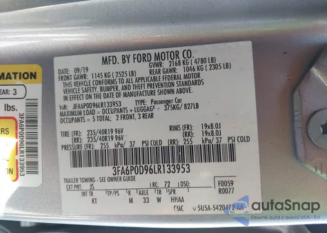 2020 Ford Fusion Titanium from USA, damaged, VIN 3FA6P0D96LR133953